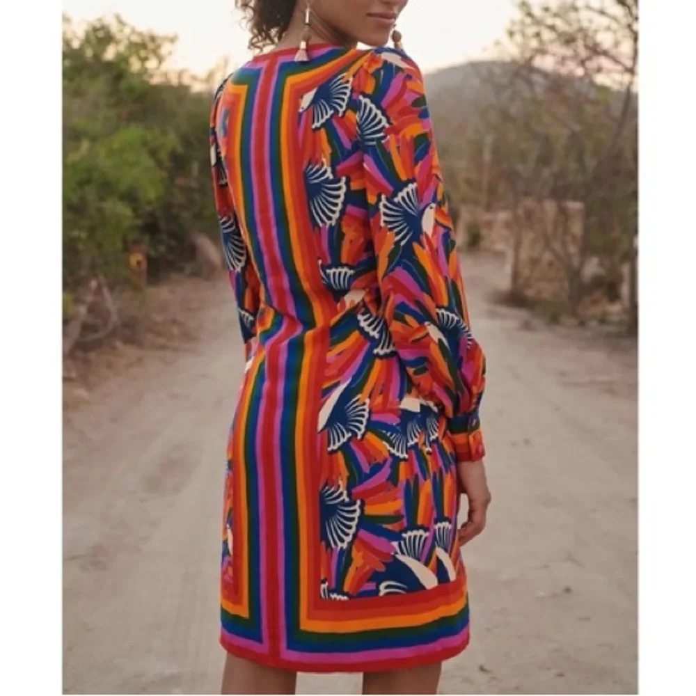 Anthro x Farm Rio Rainbow Toucan Wrap Dress - Picture 4 of 15